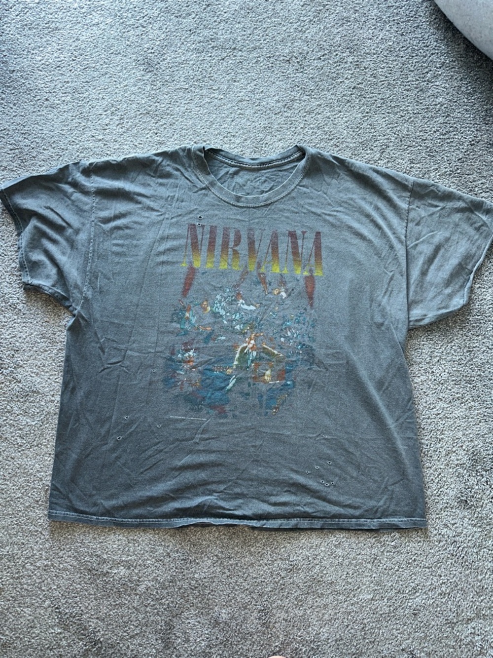 Urban Outfitters Gray Nirvana Graphic Tee with Faded Multicolor Print